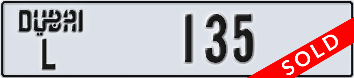 dubai License Plate Number 135 Code L