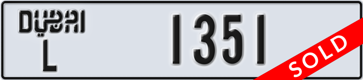 dubai License Plate Number 1351 Code L