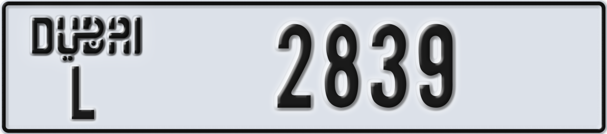 dubai License Plate Number 2839 Code L