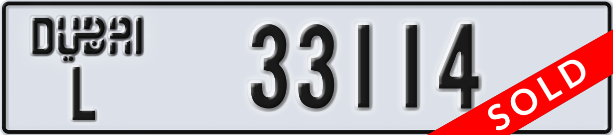 dubai License Plate Number 33114 Code L