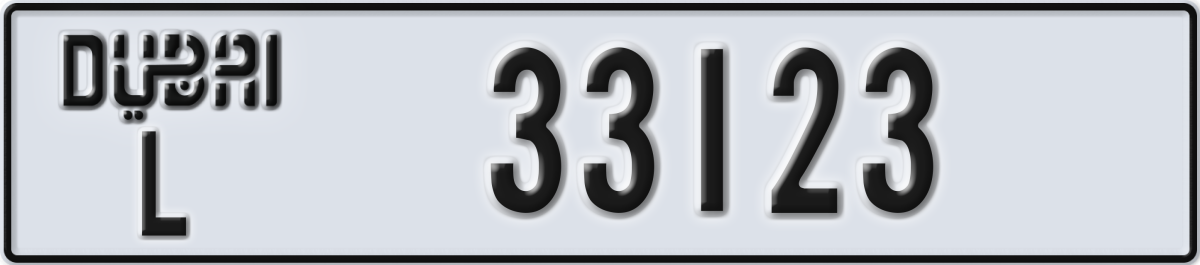 dubai License Plate Number 33123 Code L