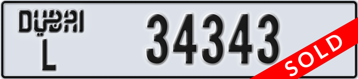 dubai License Plate Number 34343 Code L