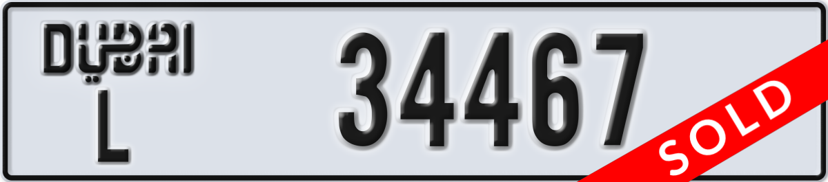 dubai License Plate Number 34467 Code L