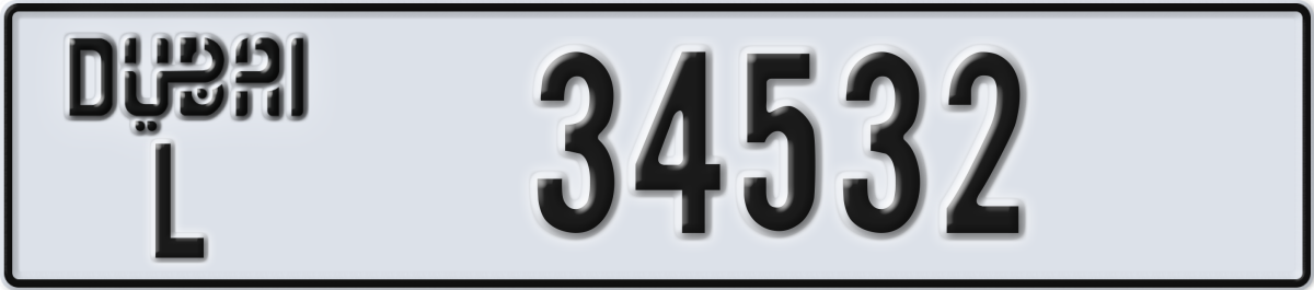 dubai License Plate Number 34532 Code L