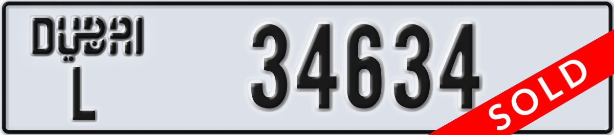 dubai License Plate Number 34634 Code L
