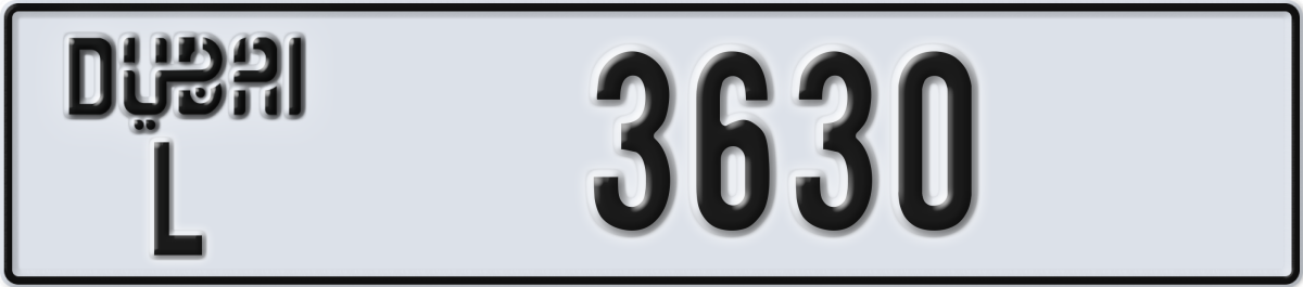 dubai License Plate Number 3630 Code L