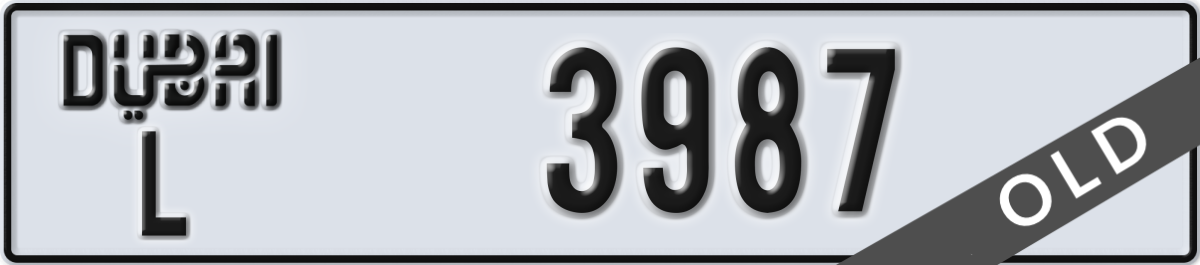 dubai License Plate Number 3987 Code L