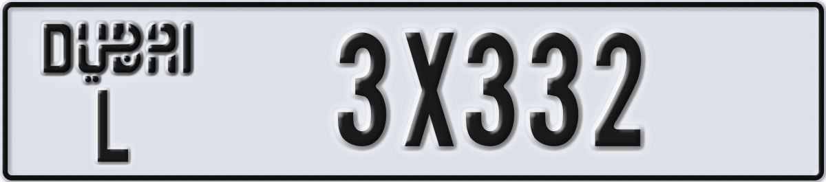 dubai License Plate Number 3X332 Code L