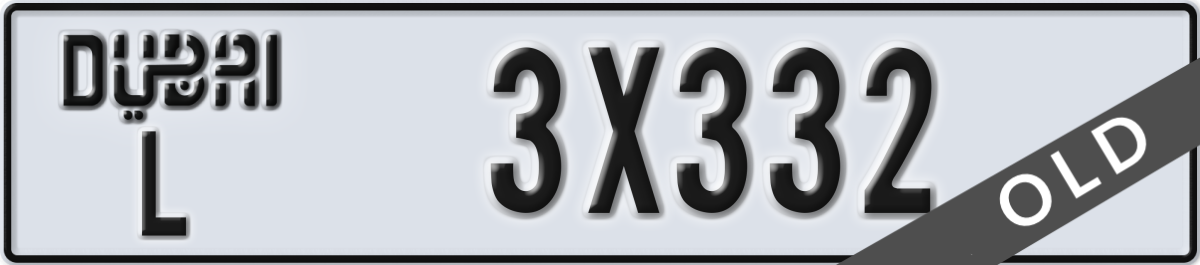 dubai License Plate Number 3X332 Code L