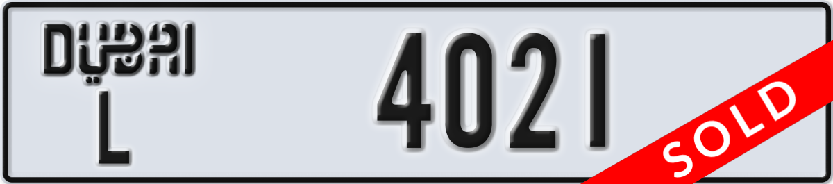 dubai License Plate Number 4021 Code L