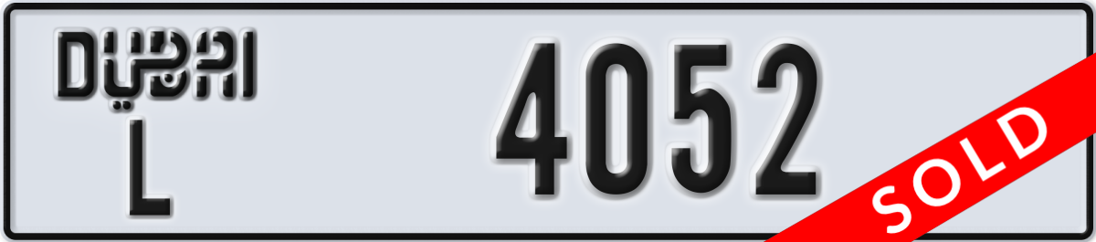 dubai License Plate Number 4052 Code L