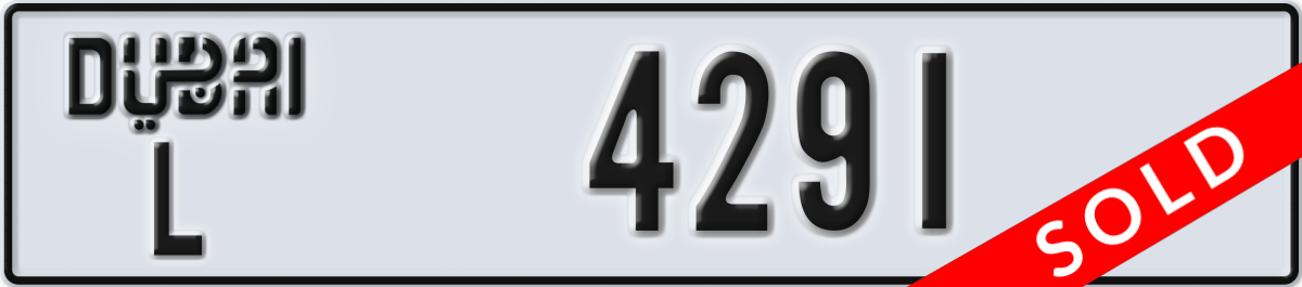 dubai License Plate Number 4291 Code L