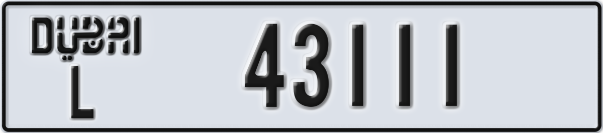 dubai License Plate Number 43111 Code L