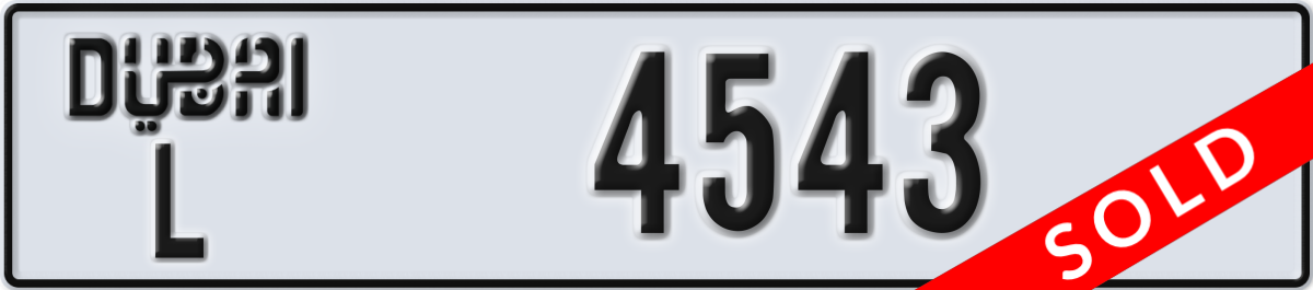 dubai License Plate Number 4543 Code L