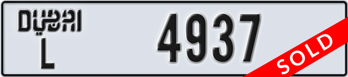 dubai License Plate Number 4937 Code L