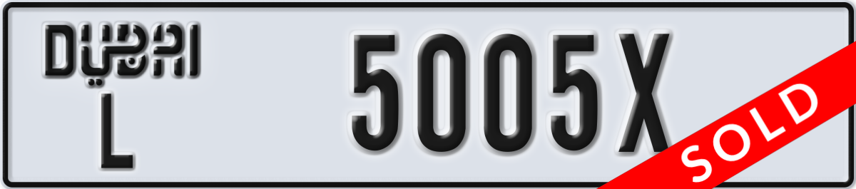 dubai License Plate Number 5005X Code L