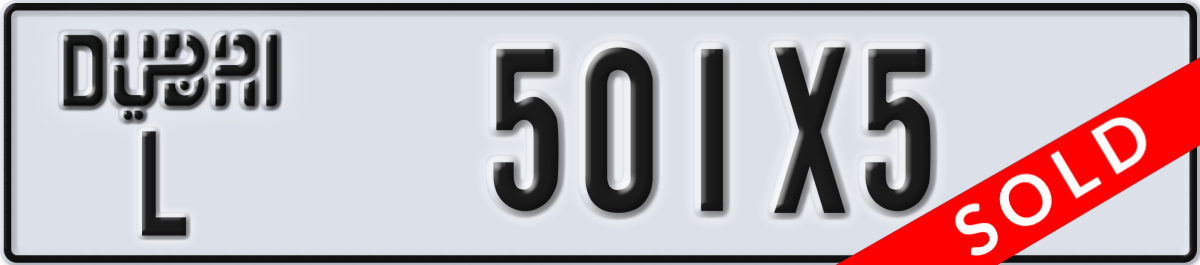dubai License Plate Number 501X5 Code L
