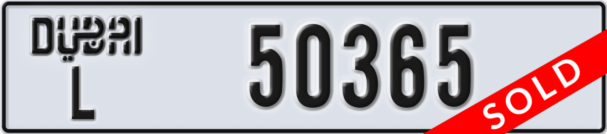 dubai License Plate Number 50365 Code L