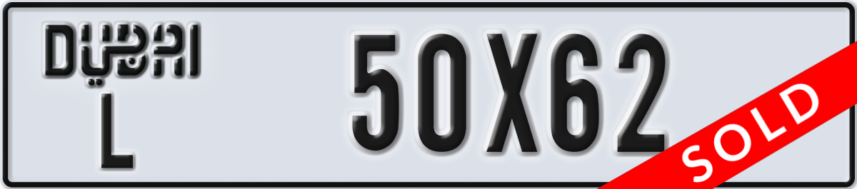 dubai License Plate Number 50X62 Code L