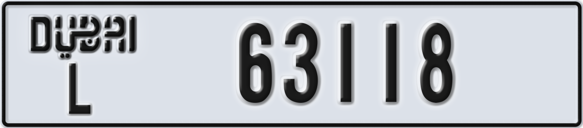 dubai License Plate Number 63118 Code L