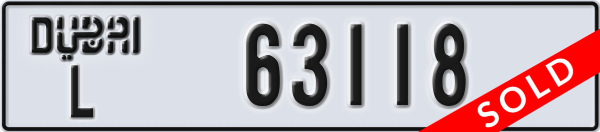 dubai License Plate Number 63118 Code L