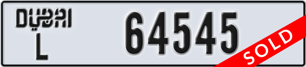 dubai License Plate Number 64545 Code L