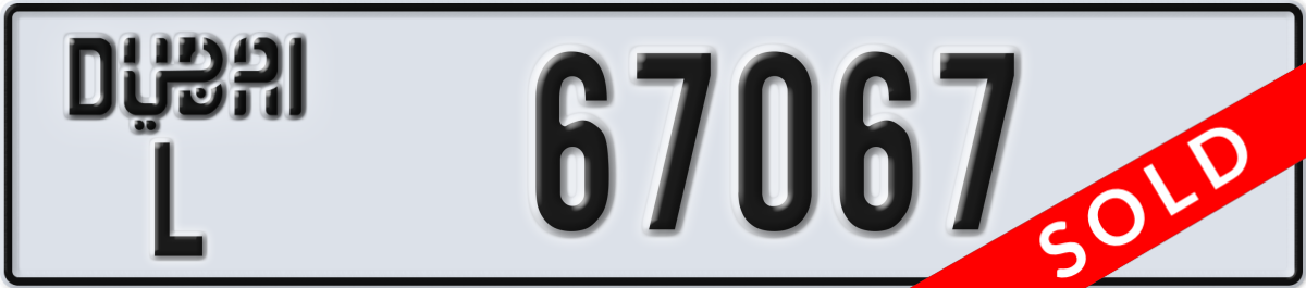 dubai License Plate Number 67067 Code L