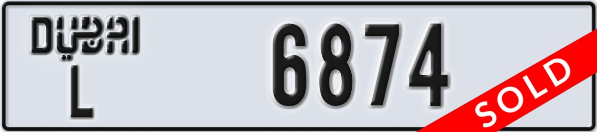dubai License Plate Number 6874 Code L