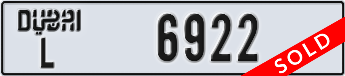 dubai License Plate Number 6922 Code L