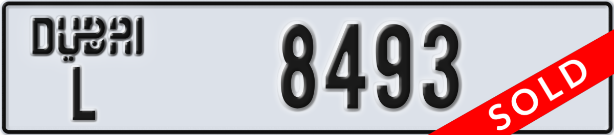 dubai License Plate Number 8493 Code L