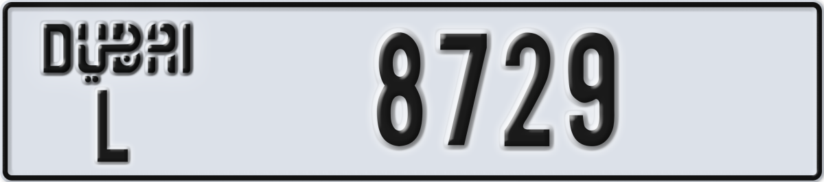 dubai License Plate Number 8729 Code L