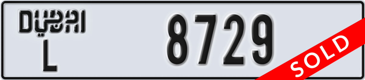 dubai License Plate Number 8729 Code L