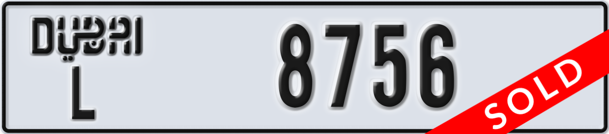 dubai License Plate Number 8756 Code L