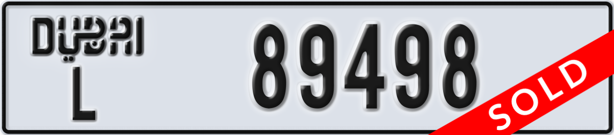dubai License Plate Number 89498 Code L