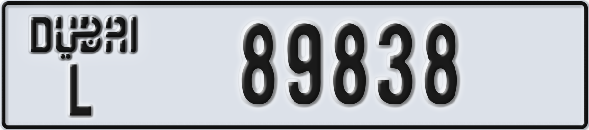 dubai License Plate Number 89838 Code L