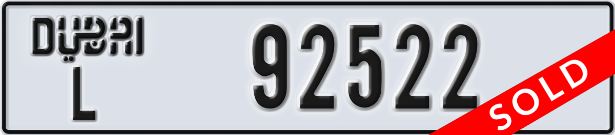 dubai License Plate Number 92522 Code L