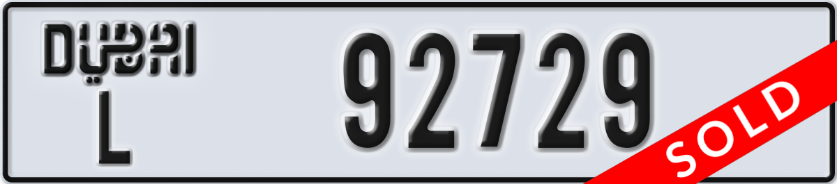 dubai License Plate Number 92729 Code L