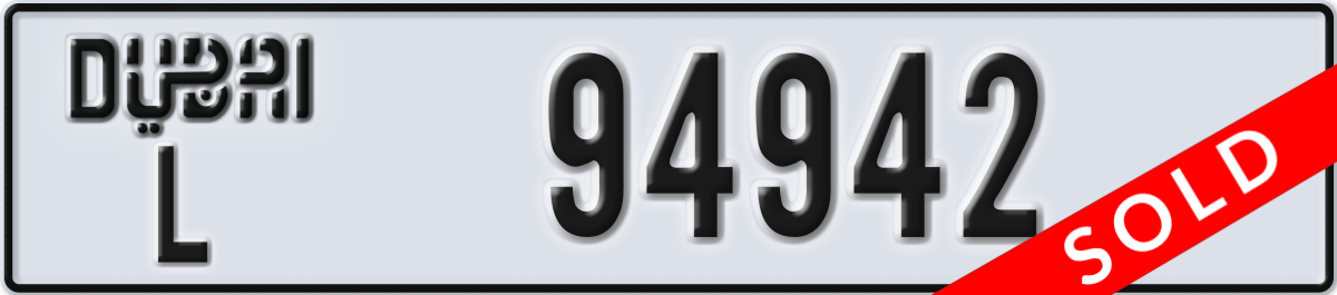 dubai License Plate Number 94942 Code L