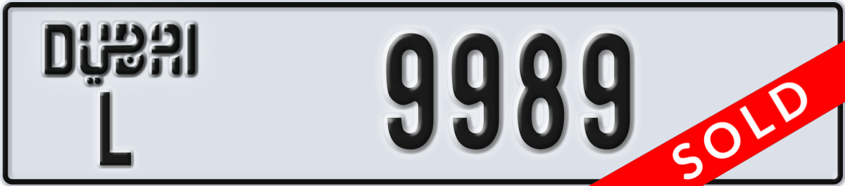 dubai License Plate Number 9989 Code L