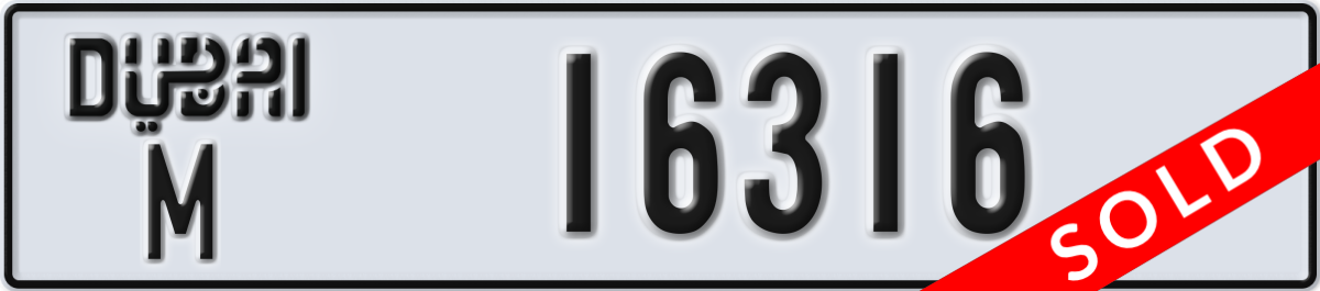 dubai License Plate Number 16316 Code M