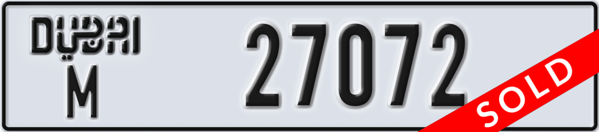 dubai License Plate Number 27072 Code M