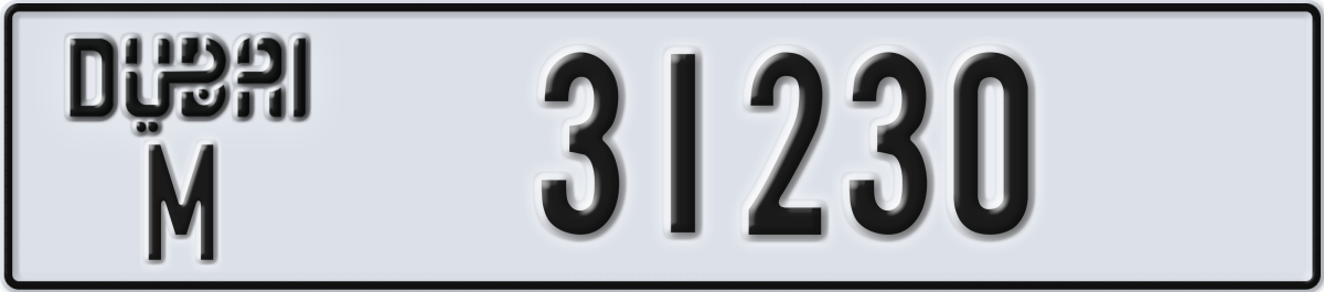 dubai License Plate Number 31230 Code M