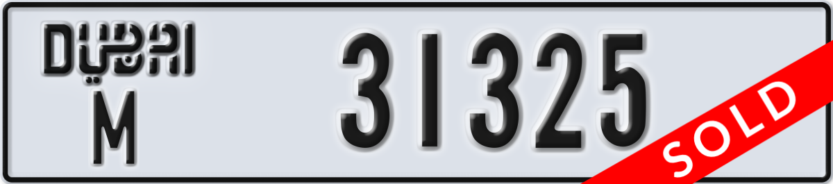 dubai License Plate Number 31325 Code M