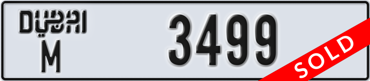 dubai License Plate Number 3499 Code M