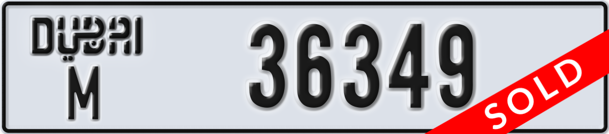 dubai License Plate Number 36349 Code M
