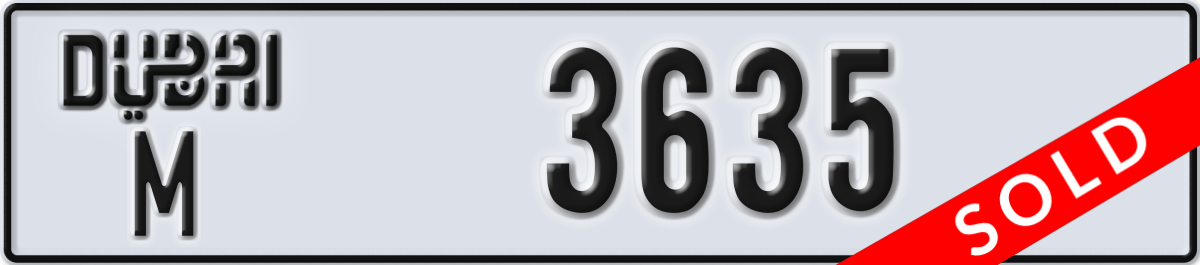 dubai License Plate Number 3635 Code M