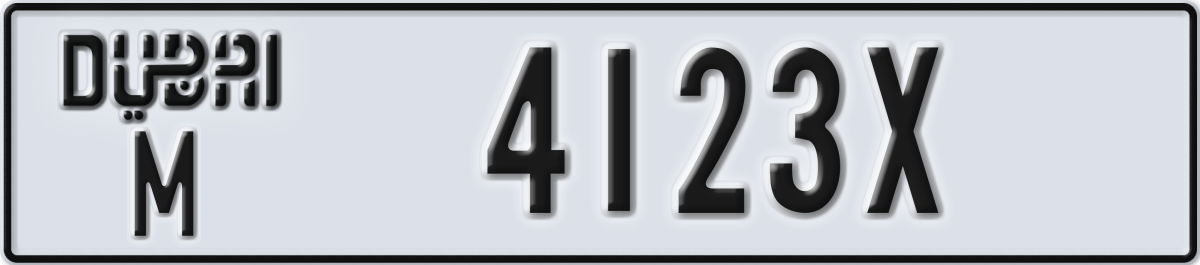 dubai License Plate Number 4123X Code M