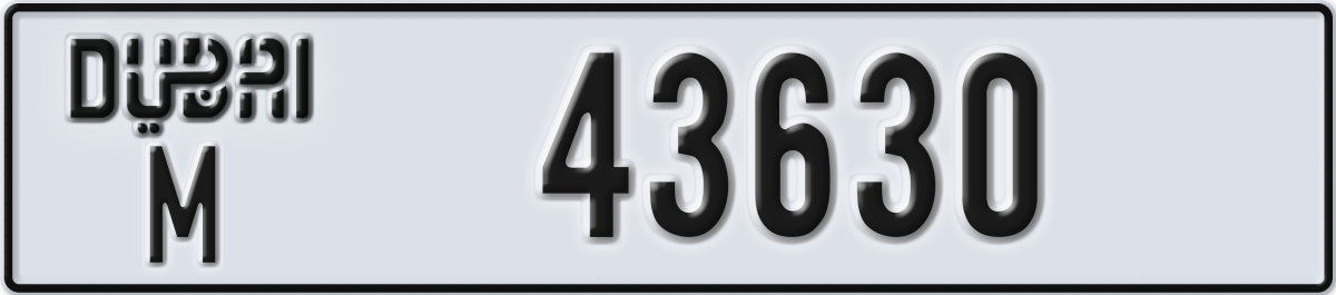 dubai License Plate Number 43630 Code M