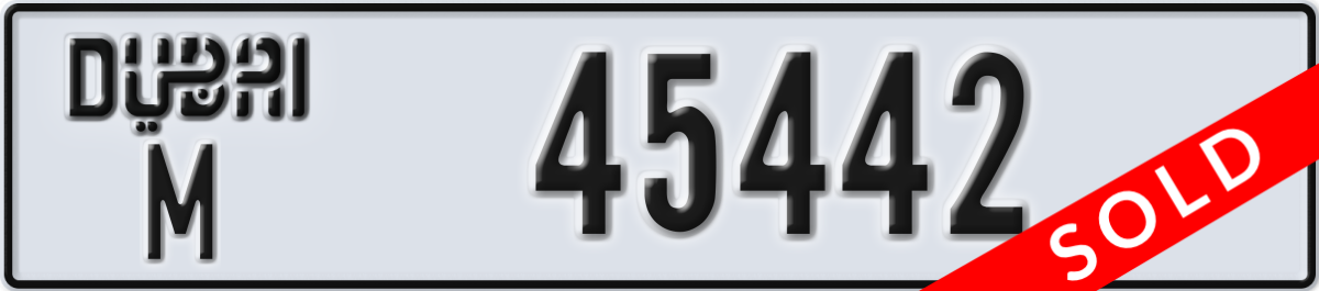 dubai License Plate Number 45442 Code M