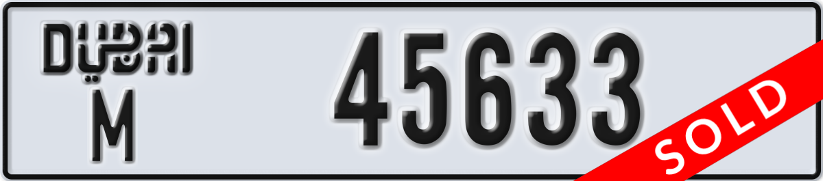 dubai License Plate Number 45633 Code M